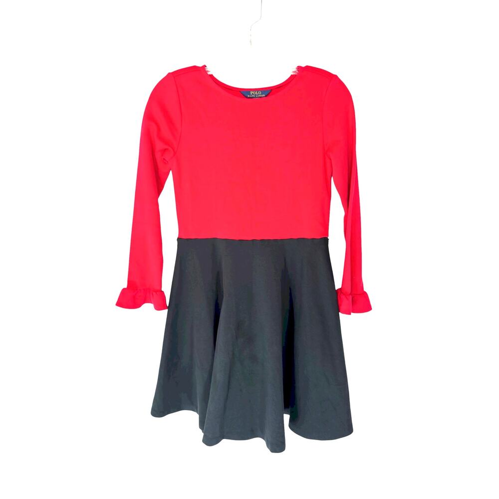 Polo Ralph Lauren Girl's‎ Dress Black Red Holiday Christmas Long Sleeve Large